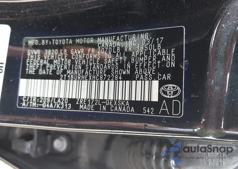 2017 Toyota Corolla Xse from USA, damaged, VIN 2T1BURHEXHC872284